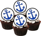 Anchor Edible Cupcake Toppers, Sailor Navy Edible Cake Decorations, Nautical Anchor Decor Cookie and Cake Topper Decorations, 24 x 4cm / 1.5 Inch PRECUT Wafer Card Discs