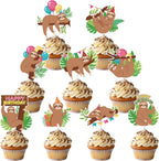 Sloth Themed Party Cake Toppers - Joybileefun 36PCS Sloth Birthday Decorations Cupcake Toppers for Kids Boys Girls Cute Animal Theme Sloth Cupcake Toppers Baby Shower Party Decorations
