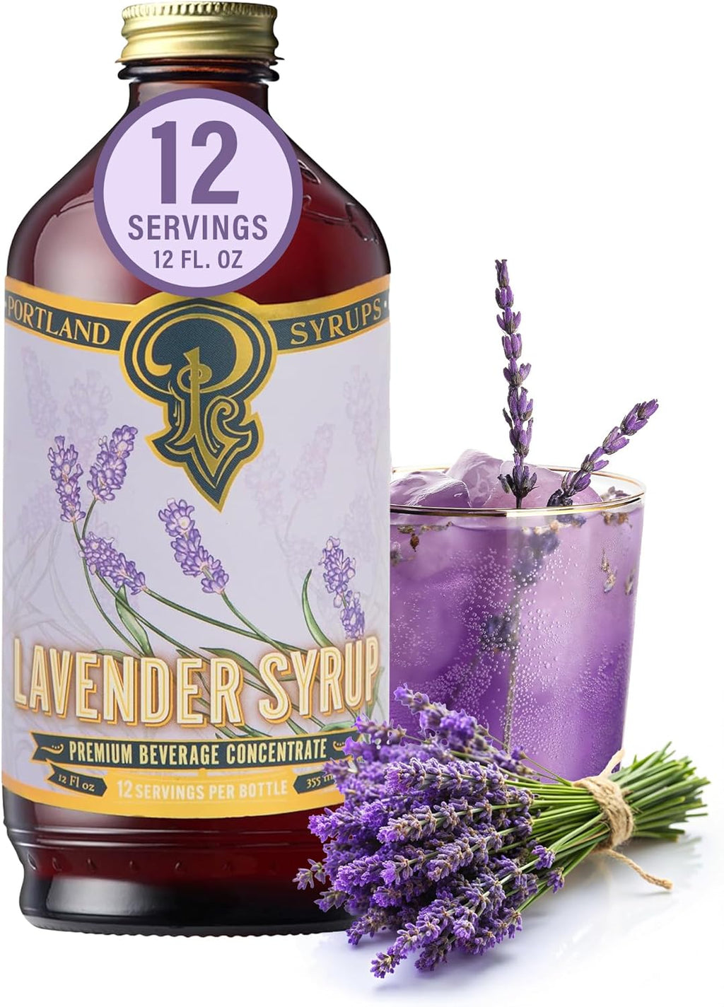 Portland Syrups Lavender Syrup - Premium Beverage Concentrate for Delicious Cocktails, Tea, Soda, Coffee Drinks, Baking, and More - 12 oz with 12 Servings (Pack of 1)