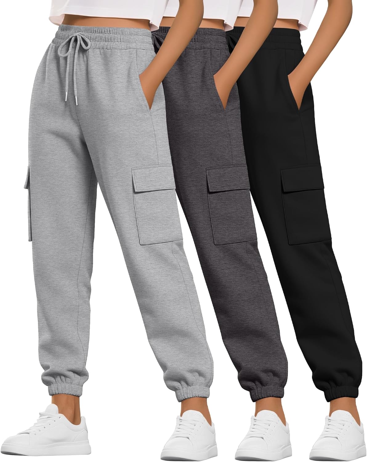 Neer 3 Pack Women's Cargo Sweatpants Joggers Pants Causal Gym Athletic Workout High Waist Bottom Y2k Fall Outfits with Pocket