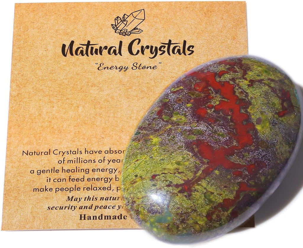 MAIBAOTA 2.4" Large Bloodstone Crystals Stone Polished Palm Stone Healing Crystals 0.7" Thick Natural Reiki Gemstone Worry Stone Energy Balancing Anxiety Stress Relief Meditation 1 Pc