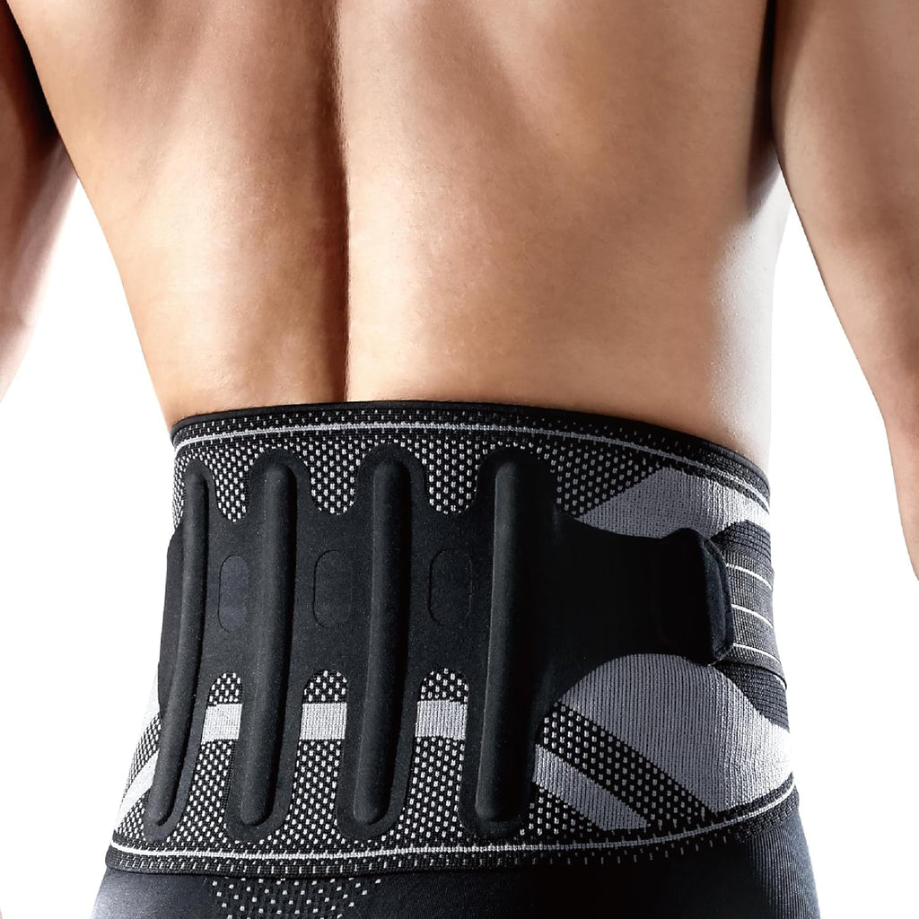 LP SUPPORT Lumbar Back Brace for Lower Back Support - 4 Semi-Rigid Stays with Bilateral Straps, Breathable Knit - For Weightlifting, Heavy Lifting - Men & Women (Large)