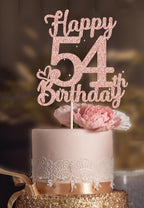 54 Birthday Cake Toppers-Rose Gold Glitter, Happy 54th Cake Topper for Men,54 Cake decorations For Women, 54 birthday decorations Fifty four
