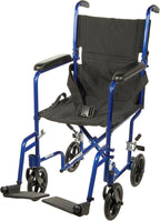 Drive Medical Deluxe Lightweight Aluminum Transport Wheelchair, Blue, 17"