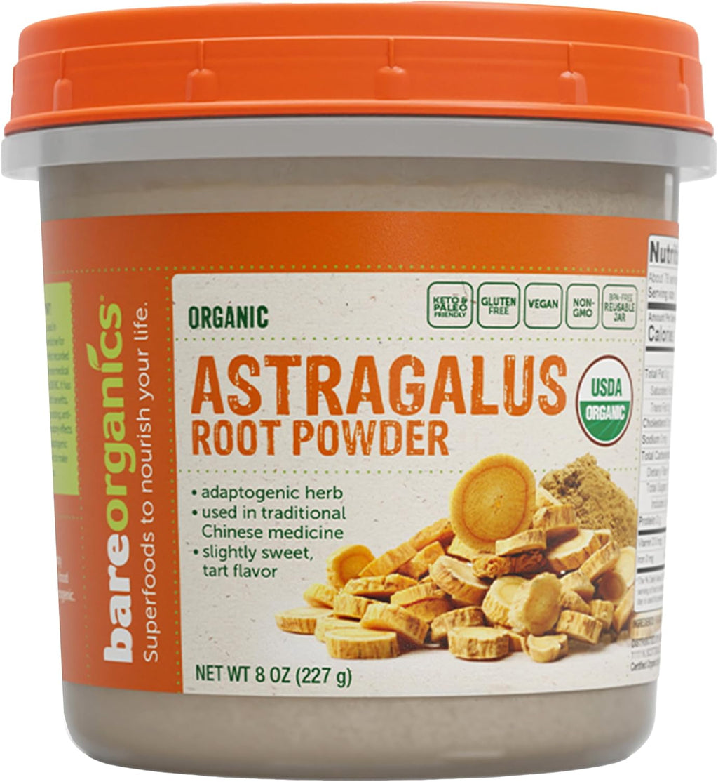 BareOrganics Organic Astragalus Root Powder - Raw Astragalus Herb Powder - Vegan Huang Qi Superfood for Smoothies and Tea - USDA Organic, Non-GMO, Gluten Free, 8 Oz