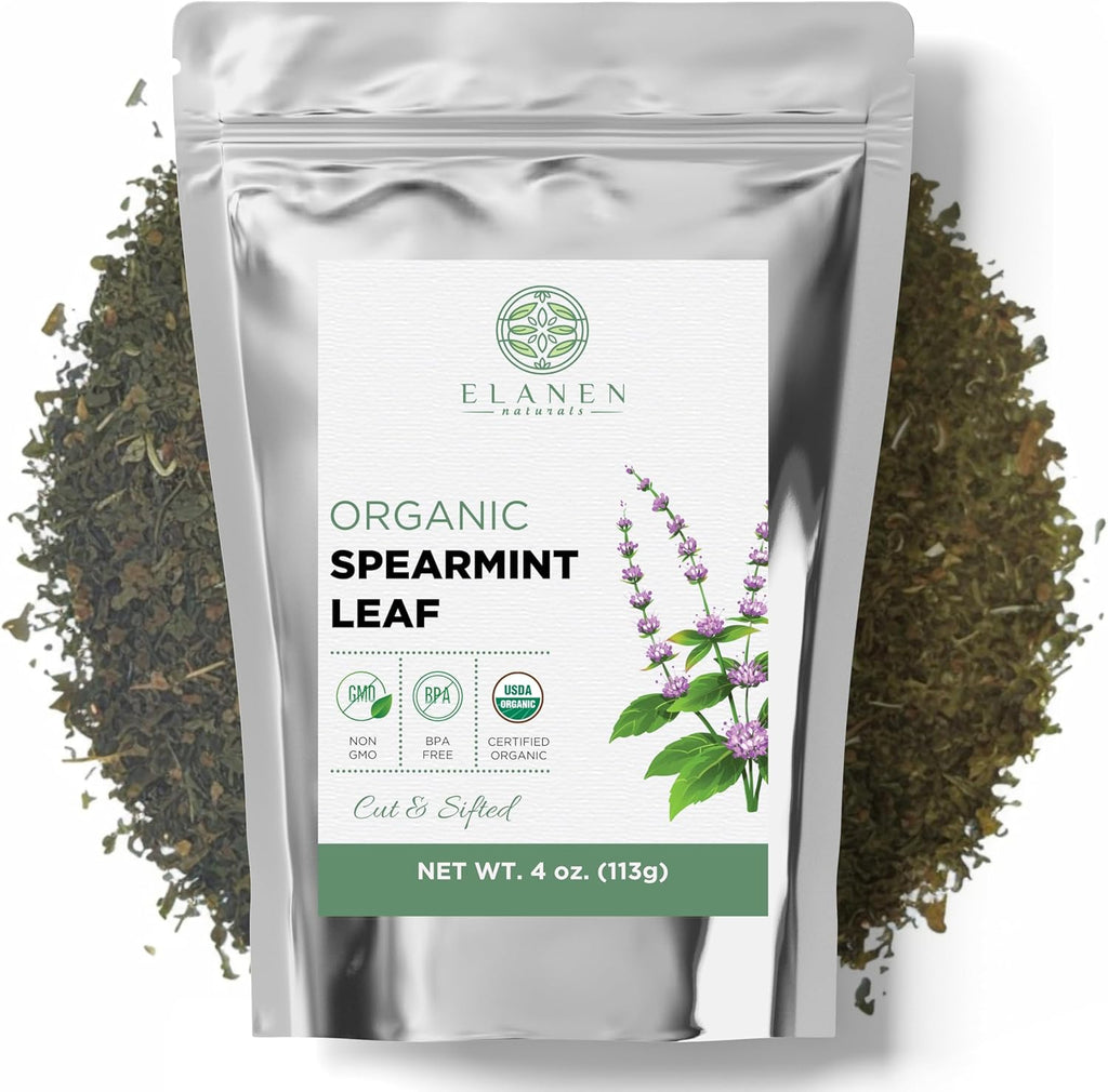 Organic Spearmint Leaves 4 oz. (113g), USDA Certified Organic Spearmint Tea Dried Loose Leaf, Dry Mint, Cut & Sifted