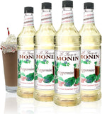 Monin - Peppermint Syrup, Cool Tingle of Candy Cane, Natural Flavors, Great for Cocoas, Mochas, Smoothies, and Sodas, Non-GMO, Gluten-Free (1 Liter, 4-Pack)