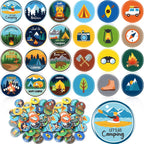 Eaasty 120 Pcs Scout Camping Pins Bulk Outdoor Nature Camp Badges Pins Halloween DIY Costume Accessories for Camping Party Favors Home Decoration