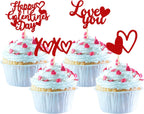 24 Pack Happy Galentine's Day Cupcake Toppers Red Glitter XOXO Sweet Love Heart Love You Valentine Cupcake Food Picks Happy Valentine's Day Theme Birthday Party Cake Decorations Supplies