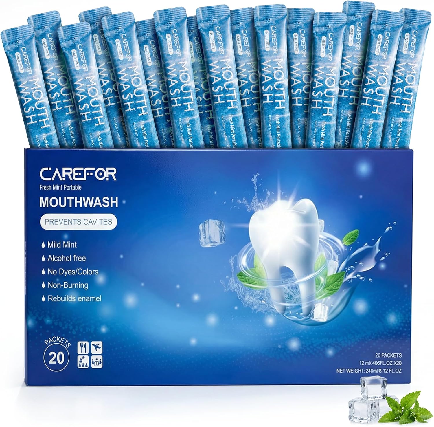 Mouthwash Travel Size, Portable Fresh Breath Mouthwash, Alcohol-Free, ICY Mint Flavor, Mini Pack – Go for On-The-Go Freshness, Bulk Packets 0.41 Fl Oz(Pack of 20)