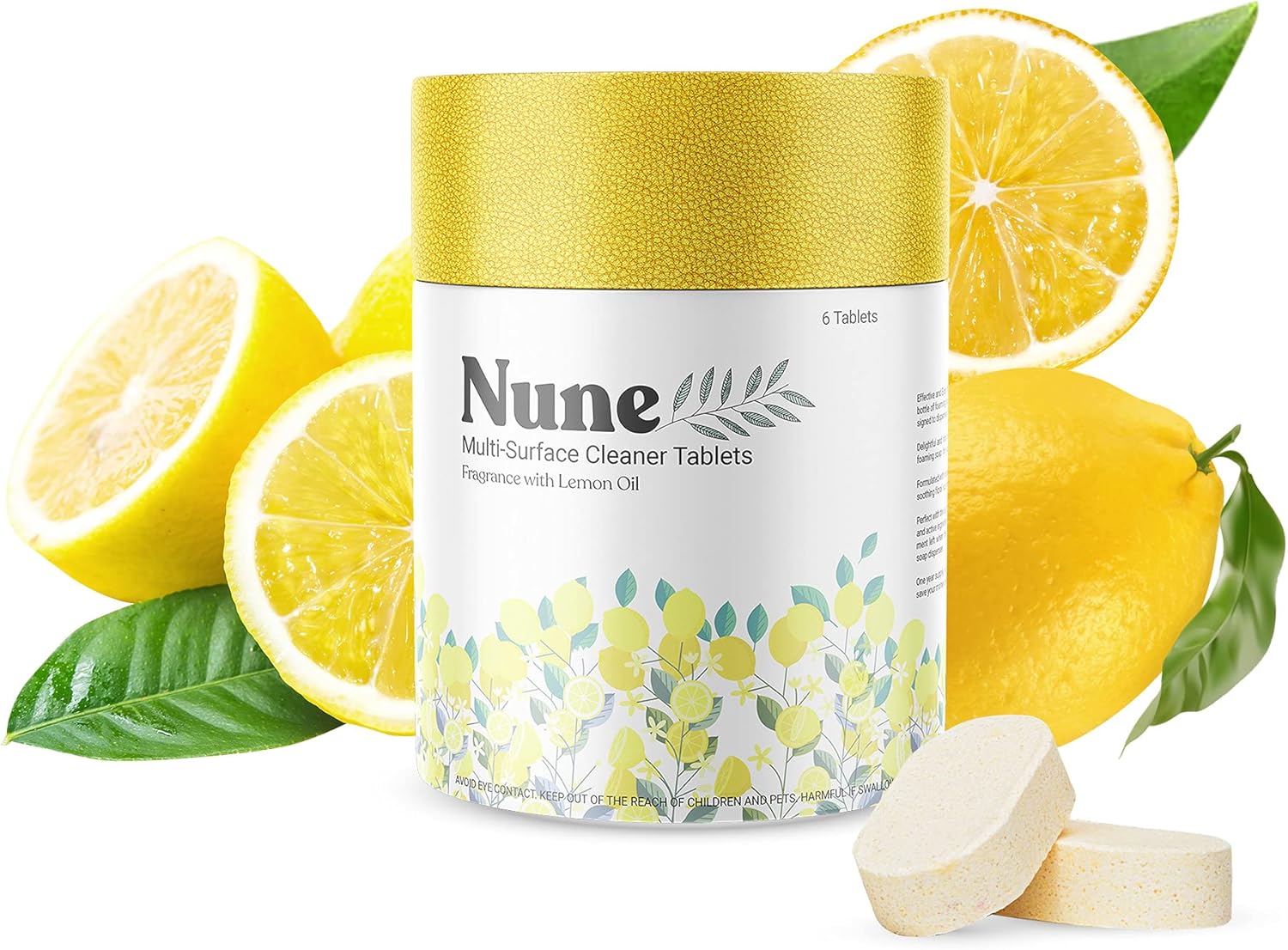 Nune Multi-Purpose Cleaner Refills - All Purpose Cleaning Tablets 6 Pack - 144 fl oz total (24 fl oz each) - Shower, Counter, Floor, Furniture, Bathroom - Non-Toxic and Effective - Lemon Fragrance