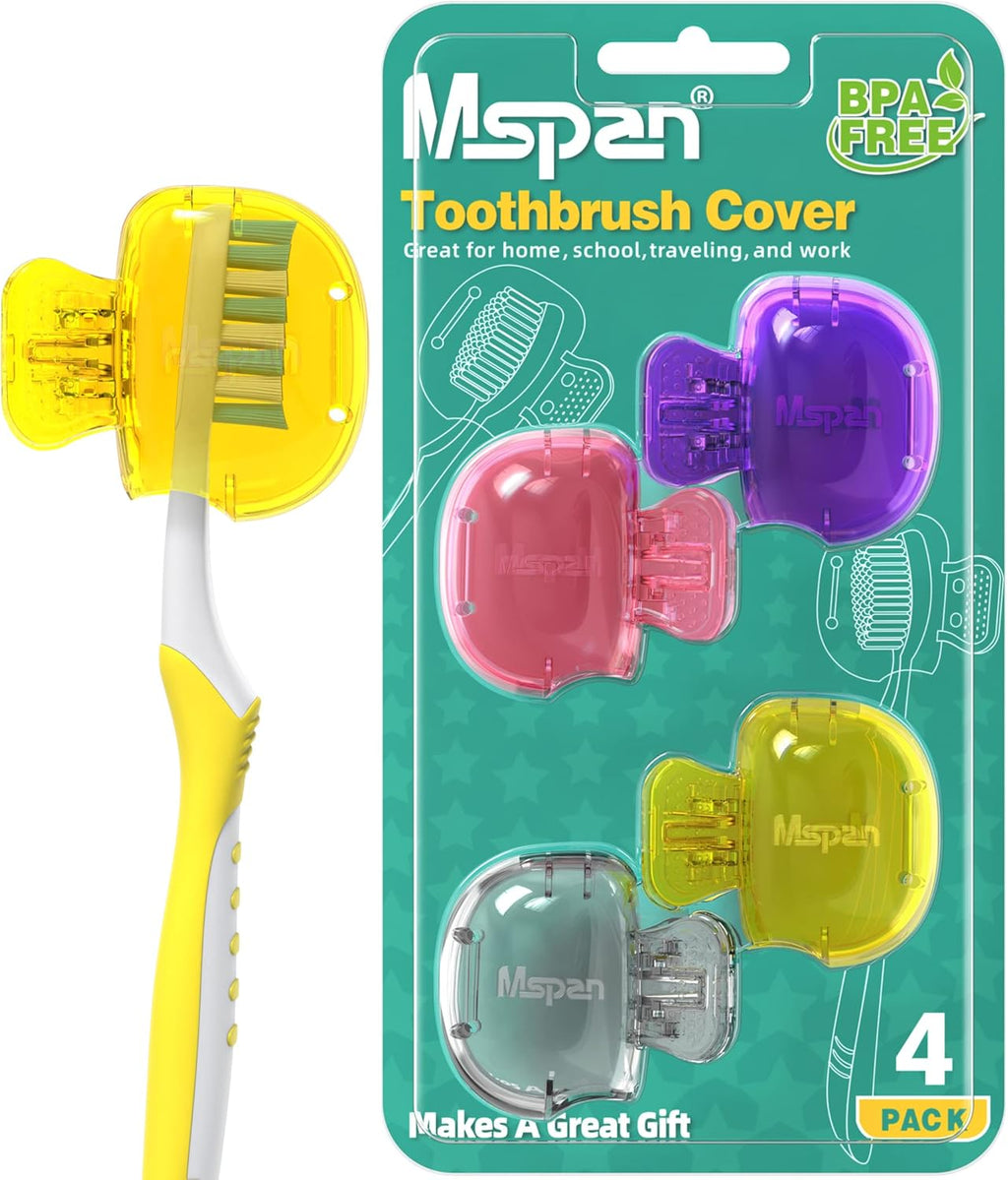 Mspan Toothbrush Head Cover Cap: Tooth Brush Protector Clip Compatible with Oral-B Philips Colgate AquaSonic - Plastic Pod Travel Case - 4 Packs