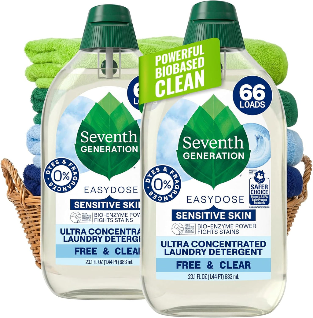 Seventh Generation Laundry Detergent, Ultra Concentrated EasyDose, Free & Clear, 23.1 Fl Oz (Pack of 2) (Packaging May Vary)