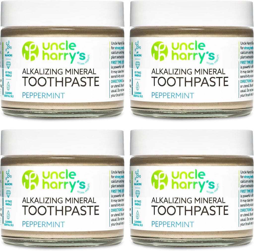 Uncle Harry's Peppermint Remineralizing Toothpaste | Natural Whitening Tooth Paste Freshens Breath & Promotes Enamel | Vegan Fluoride Free Toothpaste (4 Pack)