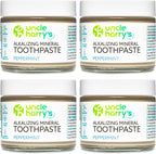 Uncle Harry's Peppermint Remineralizing Toothpaste | Natural Whitening Tooth Paste Freshens Breath & Promotes Enamel | Vegan Fluoride Free Toothpaste (4 Pack)