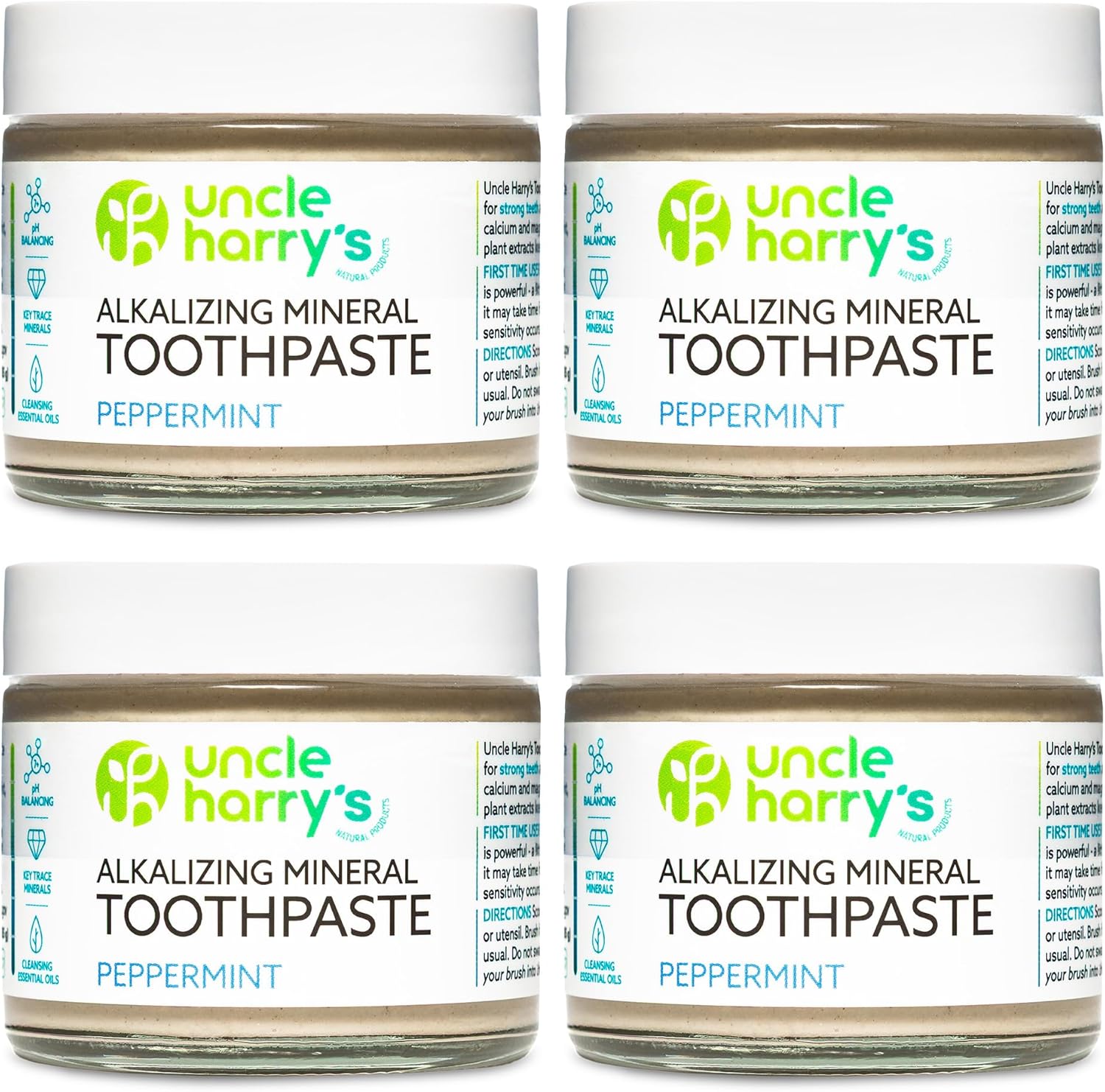Uncle Harry's Peppermint Remineralizing Toothpaste | Natural Whitening Tooth Paste Freshens Breath & Promotes Enamel | Vegan Fluoride Free Toothpaste (4 Pack)