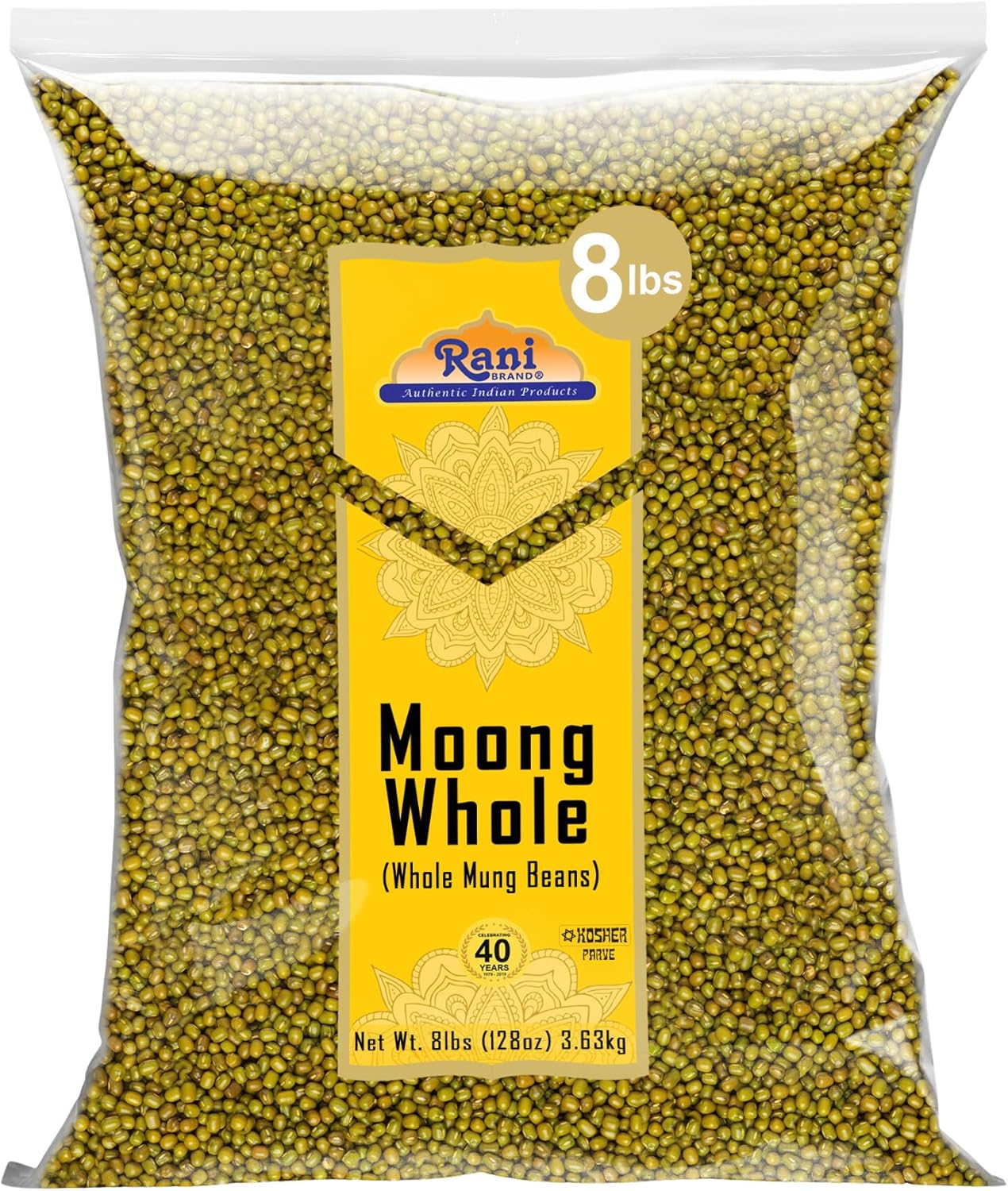 Rani Moong Whole (Ideal for cooking & sprouting, Whole Mung Beans with skin) Lentils Indian 128oz (8lbs) 3.63kg Bulk ~ All Natural | Gluten Friendly | Non-GMO | Kosher | Vegan | Indian Origin