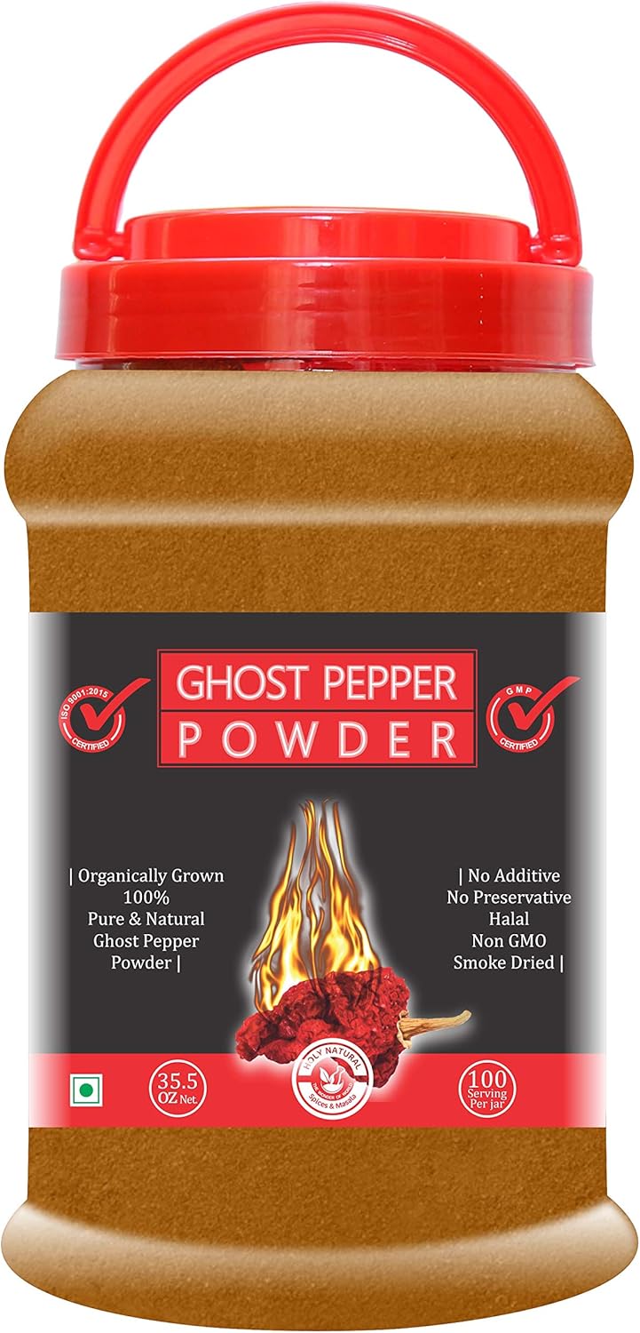 Smoked, Ghost Chili Pepper Powder (Bhut Jolokia) -35.5 Oz (2.2 lbs) , 100% PURE, NON GMO,NO PRESERVATIVE, NO ADDITIVE ) Organically Grown