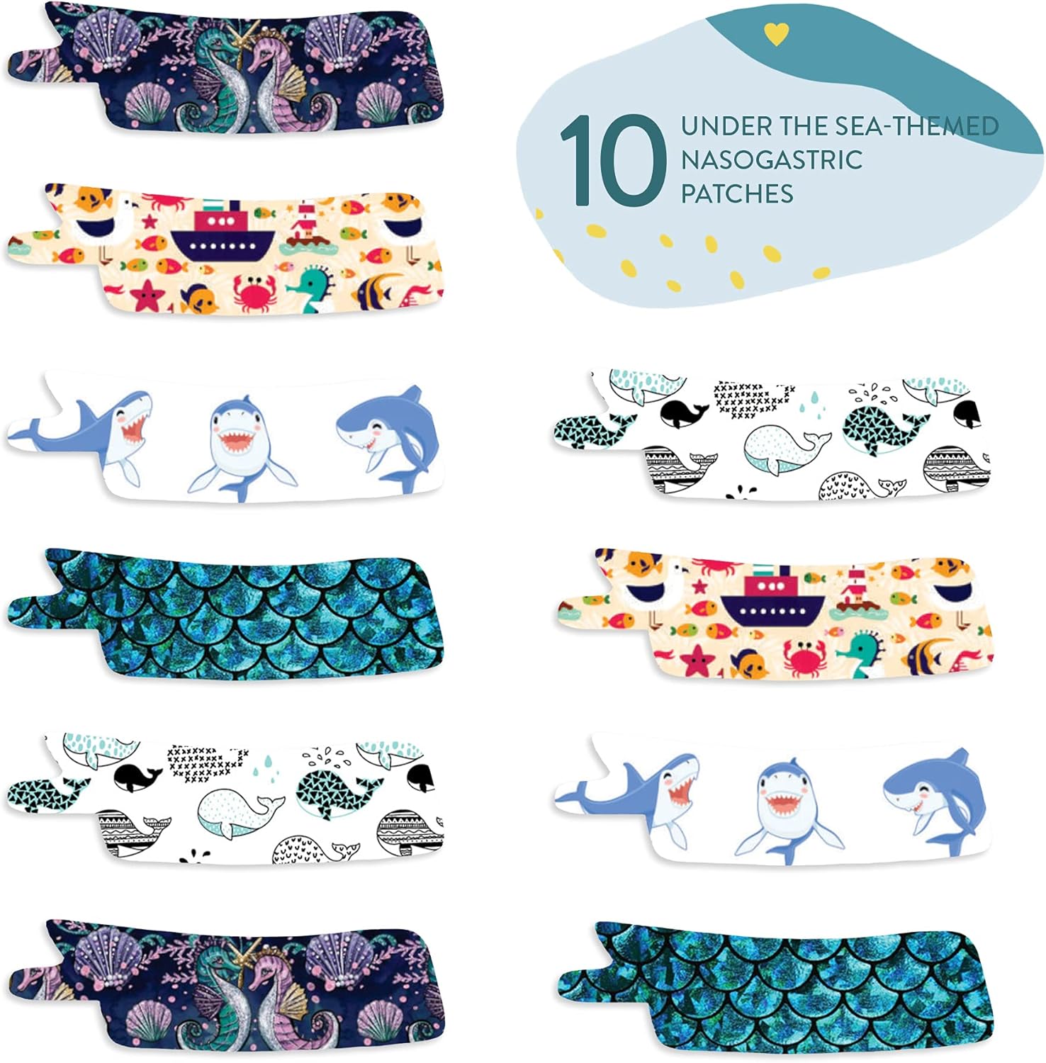 Nasogastric or Oxygen Tube precut Adhesive Tape Under the sea Mix x 10 Pack. (Mix Pack)