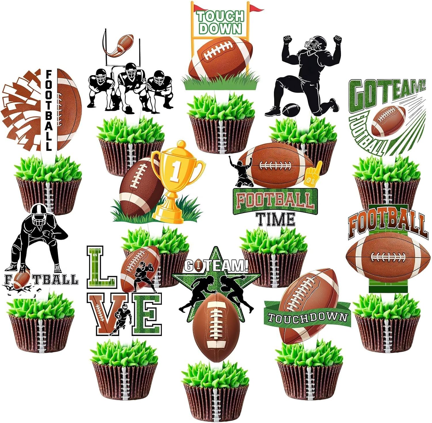 48 Pcs Football Cupcake Toppers Football Party Decorations Sport Theme Birthday Decorations