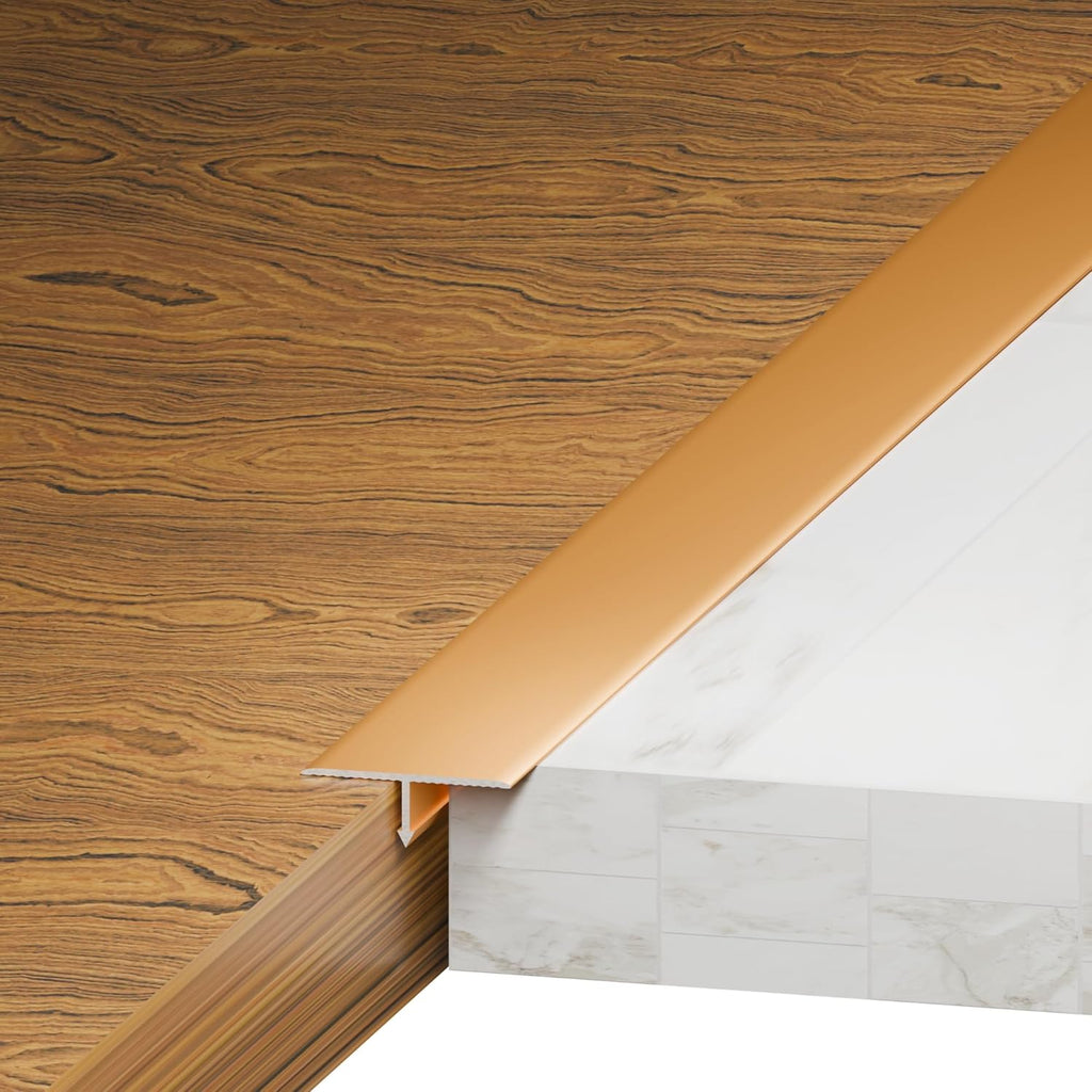 3Pcs Aluminum T-Molding, Floor Transition Strips, Floor Divider Trim, Threshold Strip, for Bridging Gaps Between Floors, or Between Wood Floors and Tiles (Gold 3pcs 35.4"x0.8")