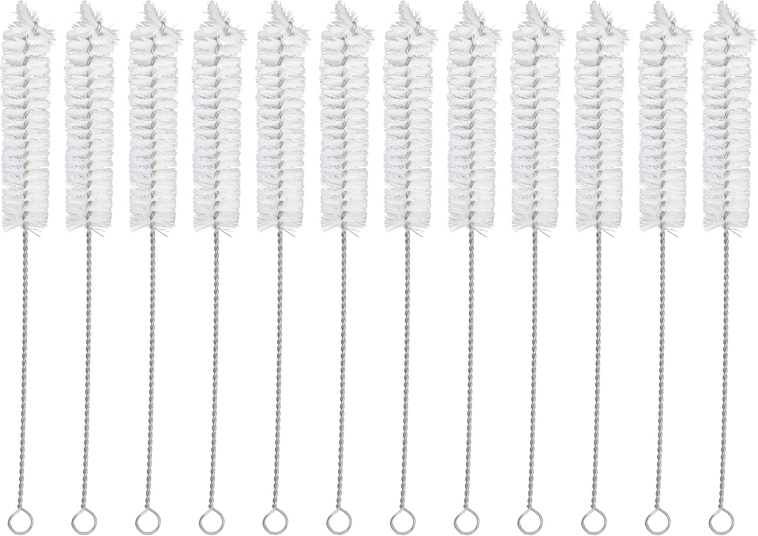 EISCO 12PK Bristle Cleaning Brushes with Fan-Shaped Ends, 9" - Twisted Stainless Steel Wire Handle - Ideal for 0.6" - 0.8" Diameter Tubes, Bottles, Flasks, Cylinders, Jars, Vases, Cups