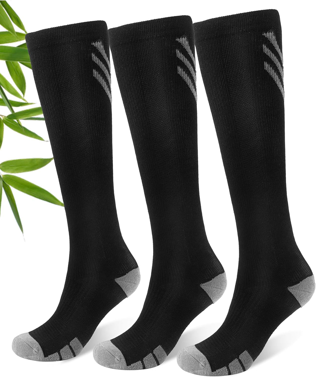 JODUCE Bamboo Viscose Compression Socks for Men & Women 3 Pairs,15-25 mmHg Knee-High Socks Support for Flying Travel Daily