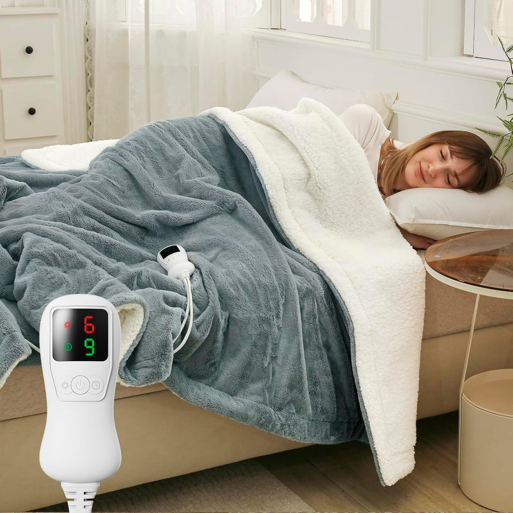 Electric Blanket Full Size 72"x84", Heating Blanket, Soft Flannel Heated Blanket, 9 Heating Levels,1-9 Hours Auto Off, Fast Heating, Overheat Protection, Machine Washable,Gifts for Woman, Gray