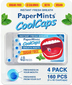 Papermints Coolcaps Liquid Burst Breath Mints. Dual-Action for Instant Fresh Breath + Gut Odor Control – Peppermint Flavor, Sugar Free, 0 Calories, Pocket Size - 4 Pack of 40 pieces - 160 Total