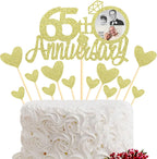 Sumerk 13 PCS Gold Glitter 65th Anniversary Cake Topper Happy 65th Anniversary Wedding Anniversary Cake Decorations