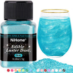 NiHome Edible Food-Grade Glimmer Powder Glitter Luster Dust Metallic Food Decorating Sprinkle Glimmery Dust for Drink Wine Beverage Cake Candy Dessert Bakery Restaurant Vegan (0.18oz/5g, Teal)