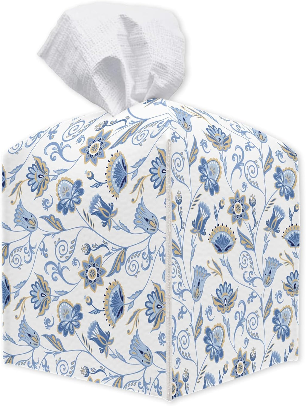 Tissue Box Cover - Blue Print PU Leather Tissue Holder Square Tissue Cube Box - Organizer for Night Stands, Vanity Countertop, Car, Spring Decorations for Home Office Tabletop Supplies & Decor - A01