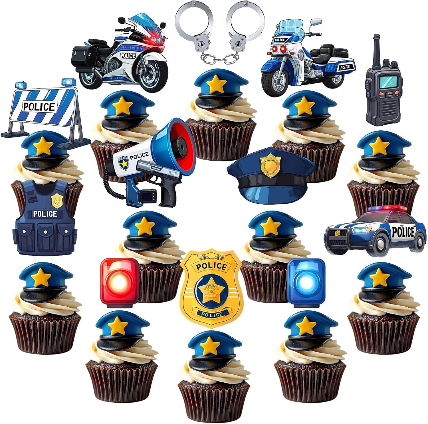 48 Pcs Police Cupcake Toppers Police Birthday Party Decorations