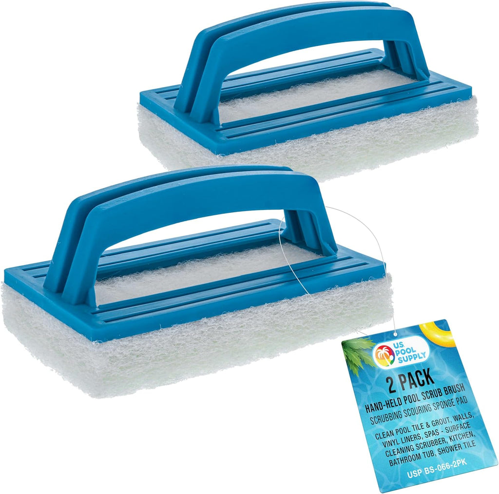 U.S. Pool Supply Hand-Held Pool Scrub Brush, 2 Pack - Scrubbing Scouring Sponge Pad - Clean Pool Tile & Grout, Walls, Vinyl Liners, Spas - Surface Cleaning Scrubber, Kitchen, Bathroom Tub, Shower Tile