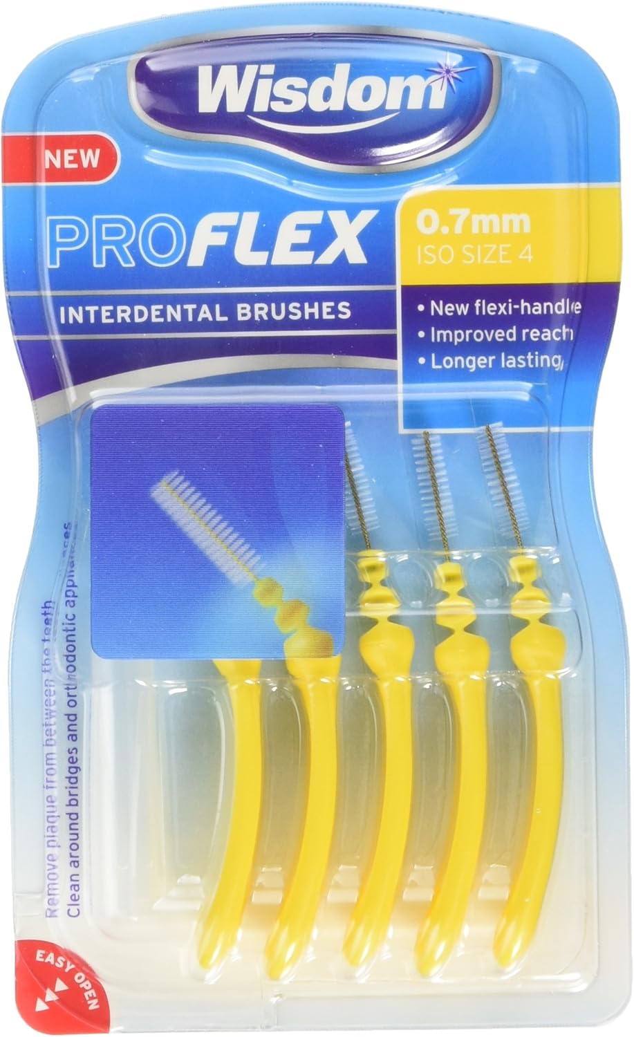 Wisdom Proflex Interdental Brushes, 0.70 mm, Yellow, Pack of 4, 20-Count