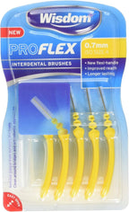Wisdom Proflex Interdental Brushes, 0.70 mm, Yellow, Pack of 4, 20-Count