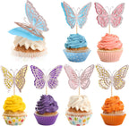 Rsstarxi 24 Pack Butterfly Cupcake Toppers Glitter Double Layers 3D Cupcake Picks Baby Shower Cake Decorations for Wedding Engagement Bridal Shower Birthday Party Supplies