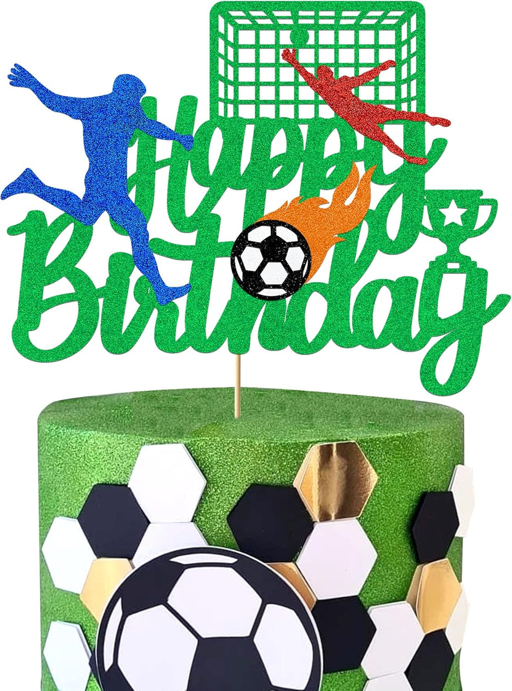 Soccer Cake Topper |Football Cake Decorations for Boys Girls Adults, Glitter Happy Birthday Decoration Sports Theme Party Supplies