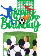 Soccer Cake Topper |Football Cake Decorations for Boys Girls Adults, Glitter Happy Birthday Decoration Sports Theme Party Supplies