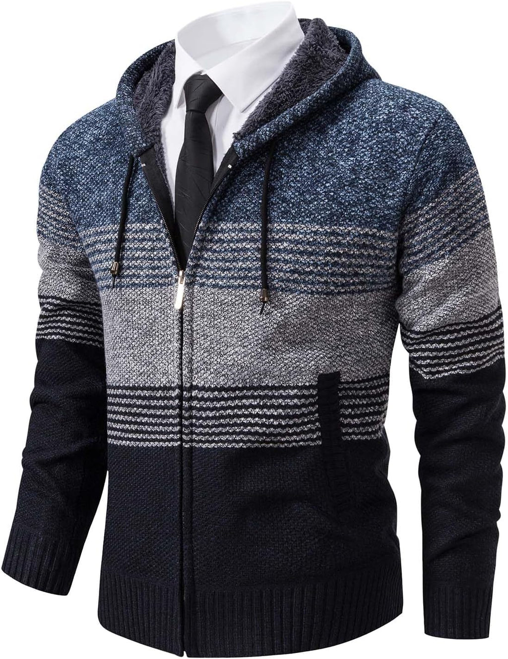 Mylldey Mens Hoodies Knit Sweater, Full Zip Fleece Lined Cardigan Sweaters Casual Regular Fit Knit Hooded Men Sweater Jacket