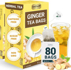 LeafLea 100% Pure Ginger Root Tea Bags – Spicy & Warming Herbal Tea, Supports Digestion & Immune Health, Individually Wrapped, Non-GMO, Caffeine Free, Sugar Free, No Gluten