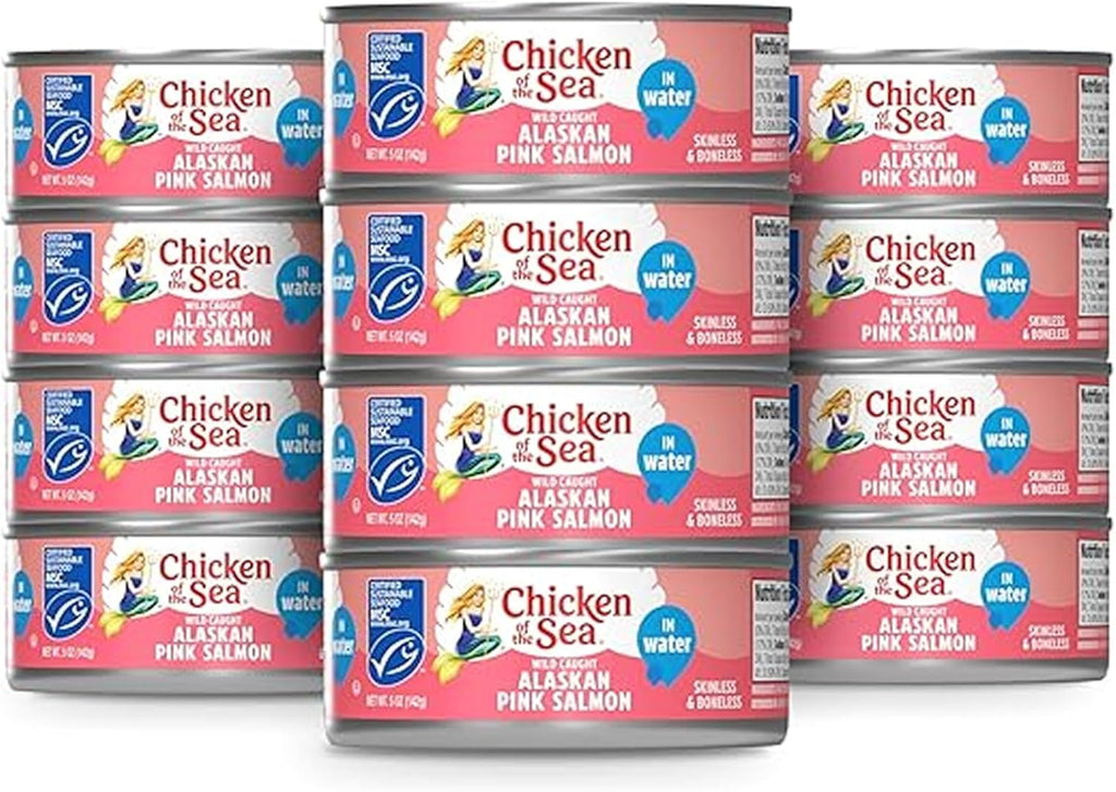 Chicken of the Sea Alaskan Pink Canned Salmon in Water, 5 Ounce Cans, 12-Count – High Protein Skinless & Boneless Wild Caught Salmon – Delicious Wild Salmon for Burgers, Pasta, & More