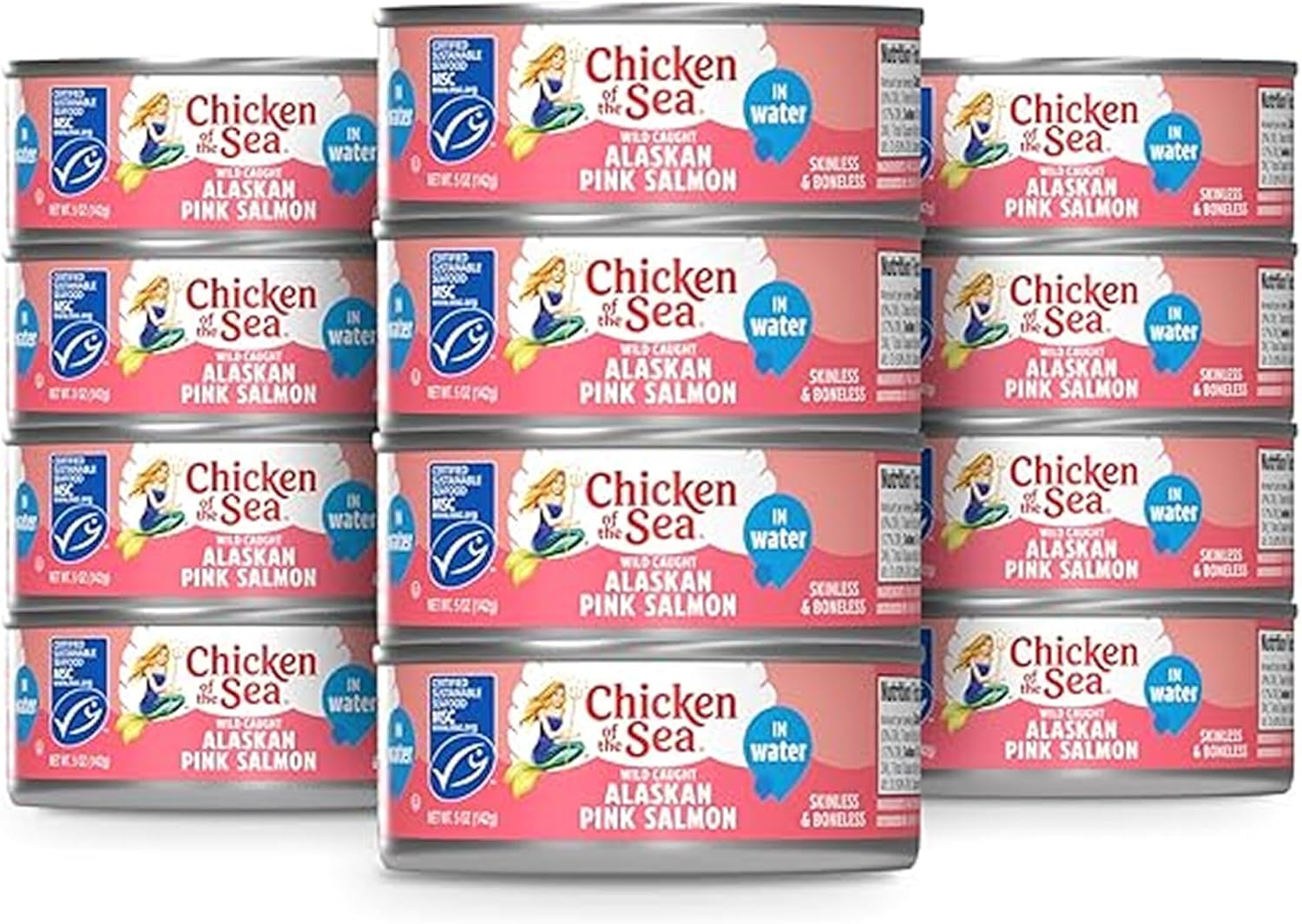 Chicken of the Sea Alaskan Pink Canned Salmon in Water, 5 Ounce Cans, 12-Count – High Protein Skinless & Boneless Wild Caught Salmon – Delicious Wild Salmon for Burgers, Pasta, & More