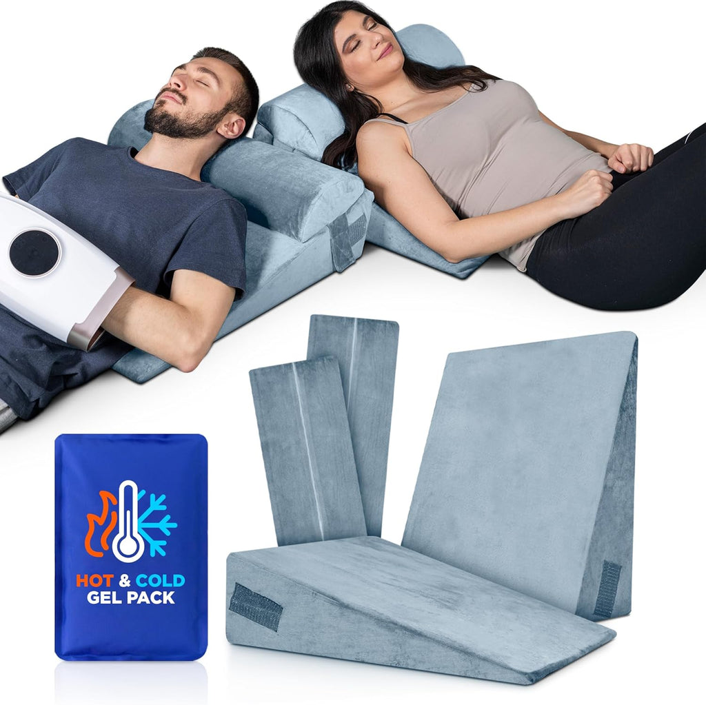 Lunix LX8 4-Piece Support for Nighttime Digestive Discomfort & Easier Breathing, Adjustable Height Orthopedic Bed Wedge Pillow Set, Memory Foam, Washable Cover, Cloud Gray