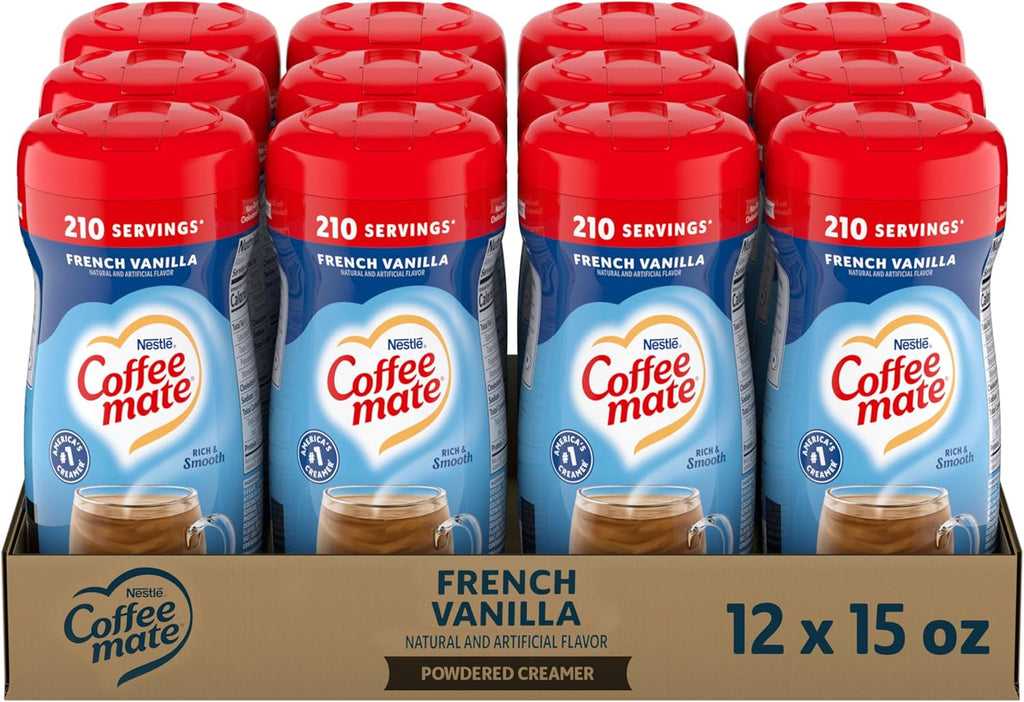 Nestle Coffee mate Coffee Creamer, French Vanilla, Non Dairy Powder Creamer, 15 oz Canister (Pack of 12)