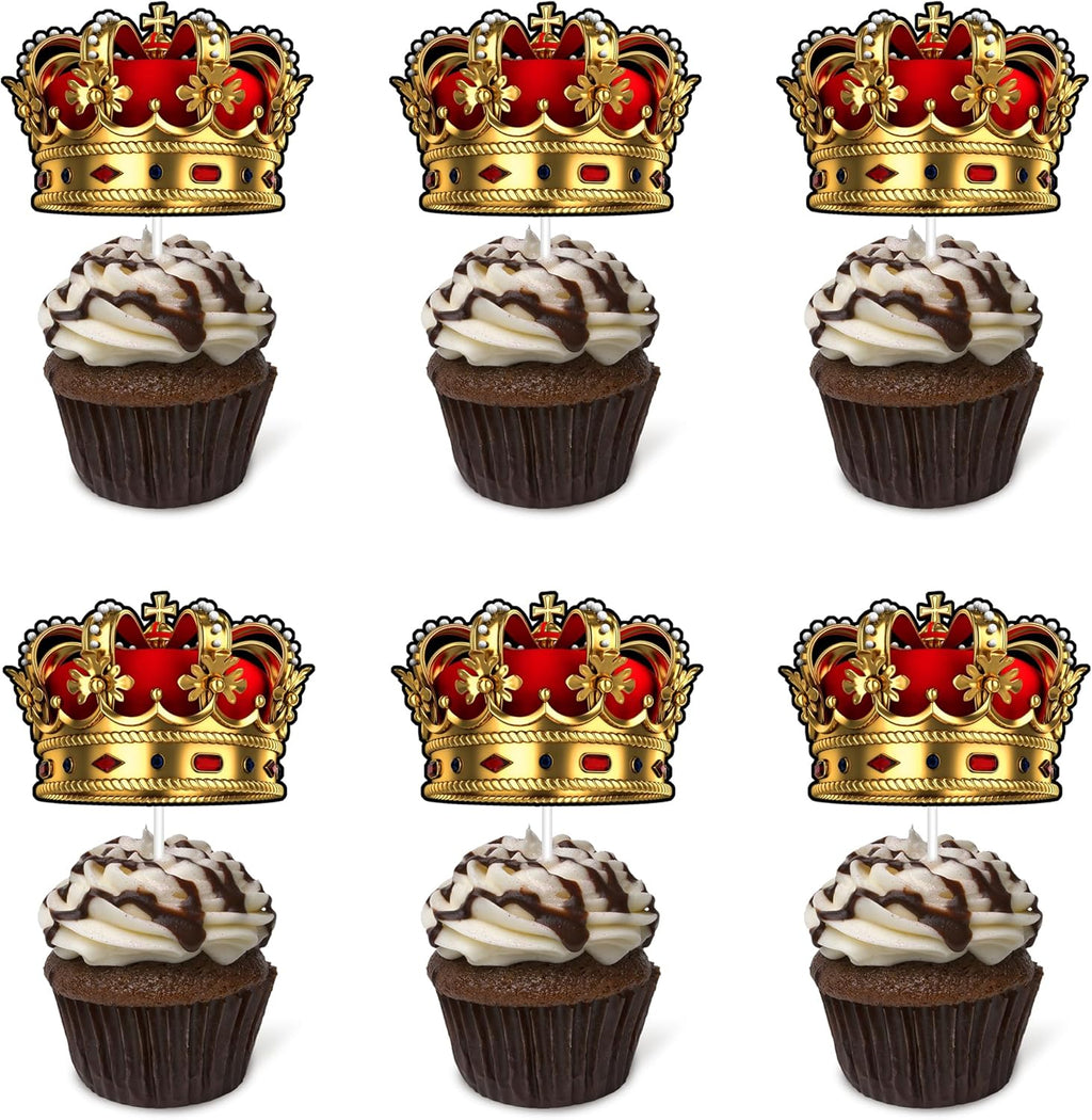 Crown King Cupcake Topper 24Pcs The Man The Myth The Legend Cupcake Topper for Man Male Happy Birthday Theme Decor Supplies Daddy Father's Day Family Party Decorations