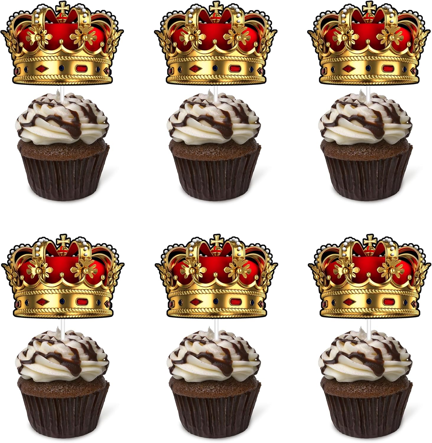 Crown King Cupcake Topper 24Pcs The Man The Myth The Legend Cupcake Topper for Man Male Happy Birthday Theme Decor Supplies Daddy Father's Day Family Party Decorations