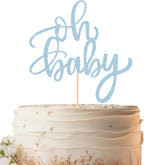 Oh Baby Cake Topper - Light Blue Glitter Baby Shower Cake Decorating Supplies for Boys or Girls, Baby Shower Cake Topper for Gender Reveal Baby Birthday Party Photo Booth Props