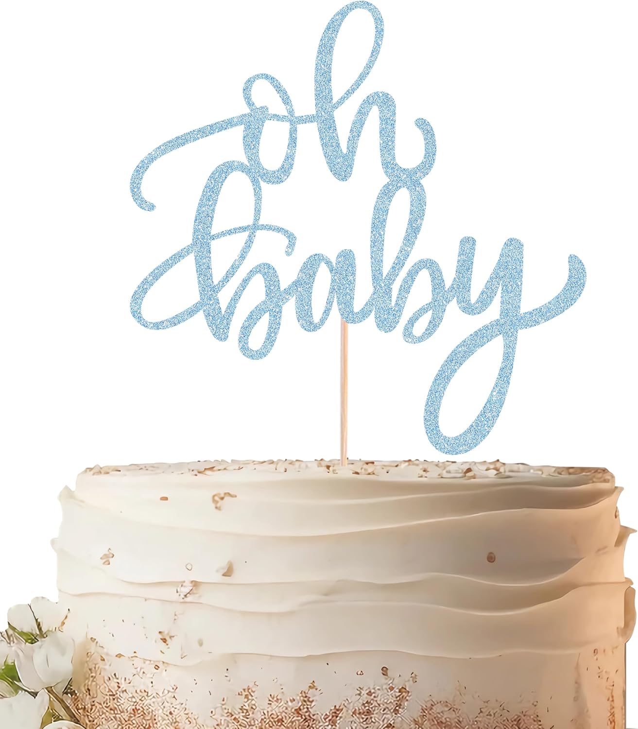 Oh Baby Cake Topper - Light Blue Glitter Baby Shower Cake Decorating Supplies for Boys or Girls, Baby Shower Cake Topper for Gender Reveal Baby Birthday Party Photo Booth Props