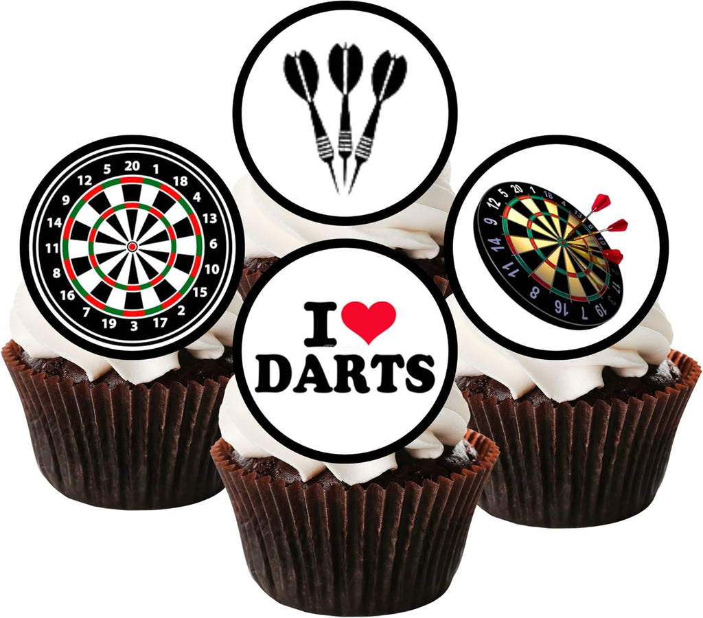 Darts Edible Cupcake Toppers, Darts Theme Edible Cake Decorations, Dartboard Cake Topper Decorations, Sports Birthday Party Cookie Decor, 48 x 1.18 Inch 3cm PRECUT